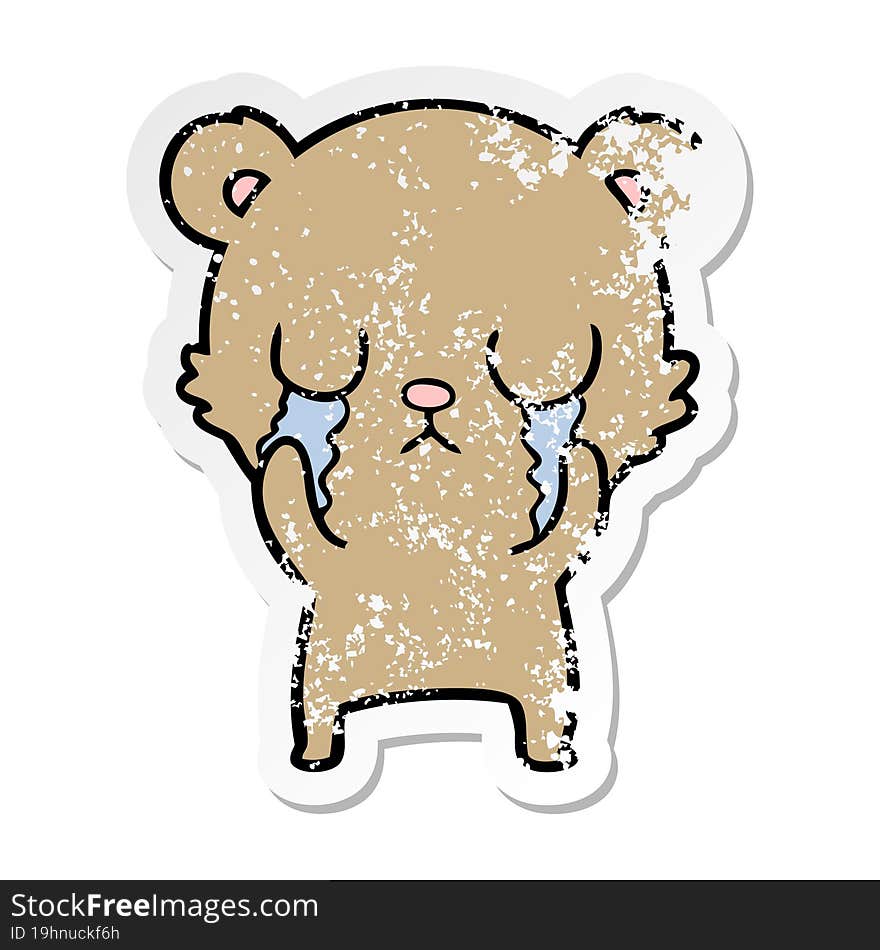 distressed sticker of a crying cartoon bear