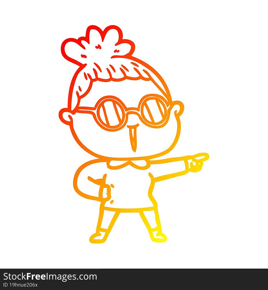 warm gradient line drawing of a cartoon woman wearing spectacles