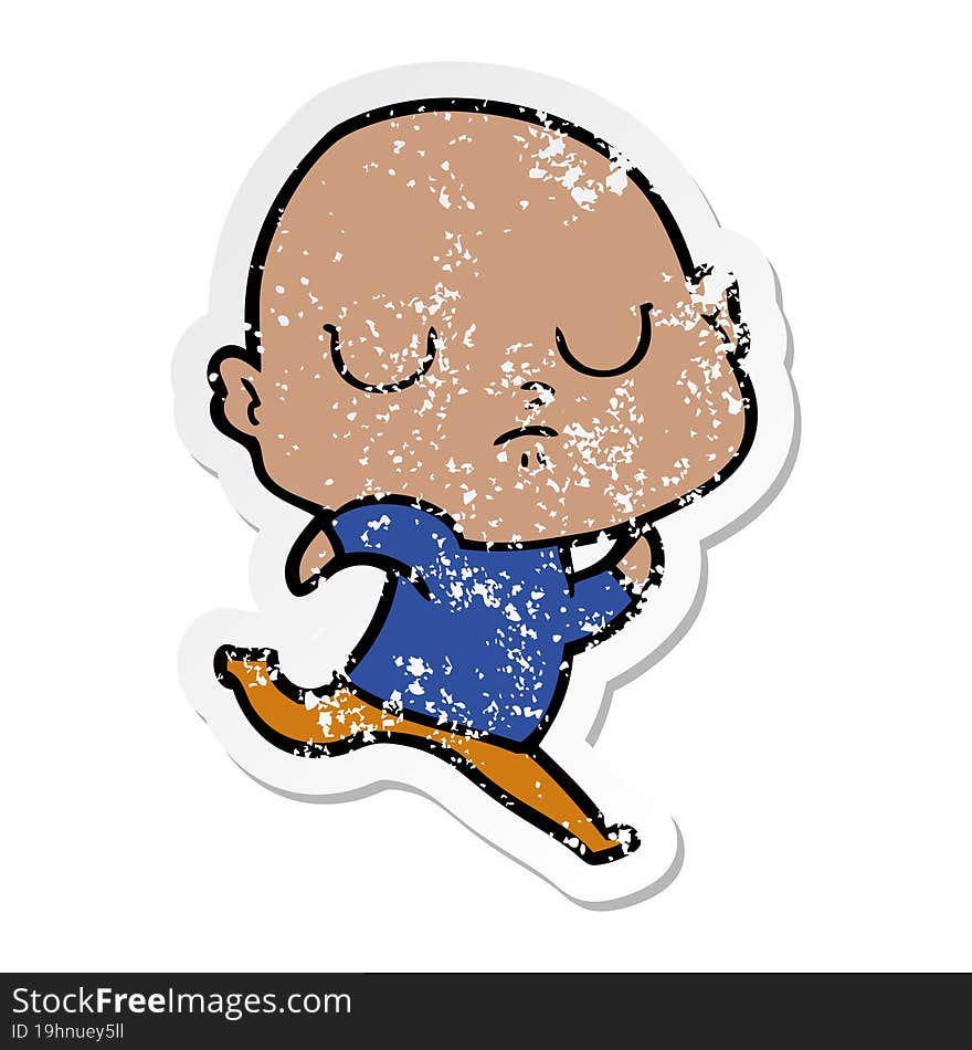 distressed sticker of a cartoon bald man