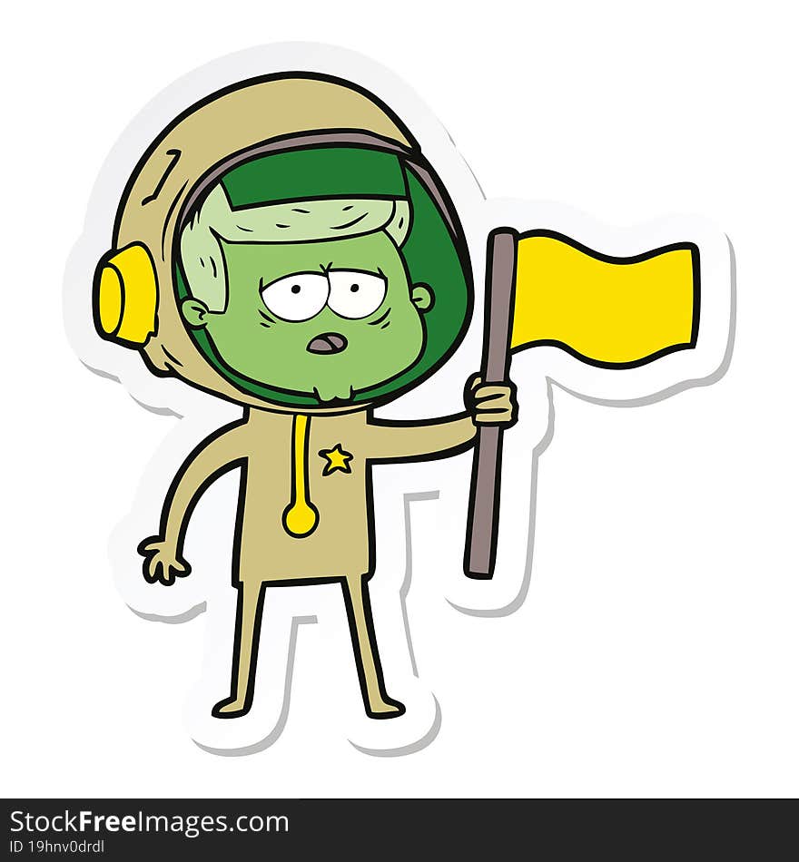 sticker of a cartoon tired astronaut