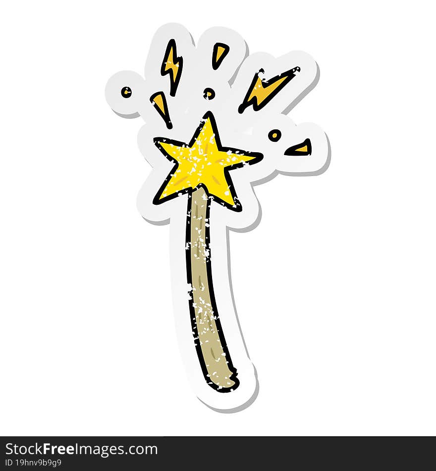 distressed sticker of a cartoon magic wand