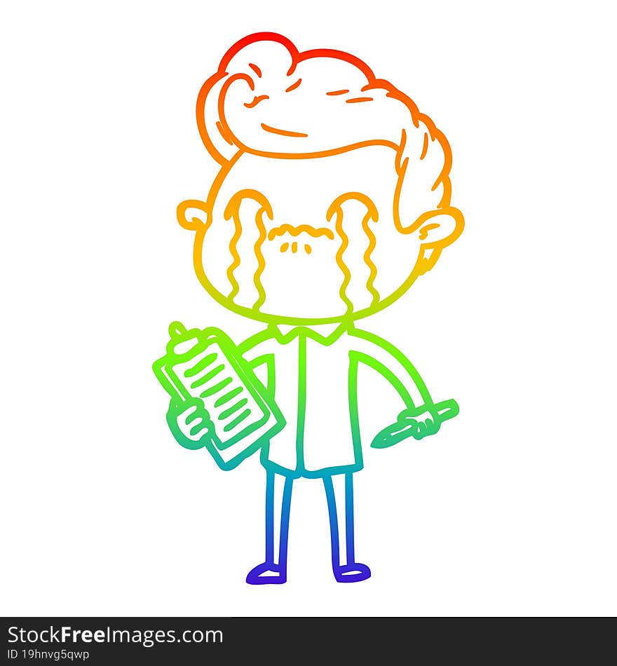 rainbow gradient line drawing cartoon man crying