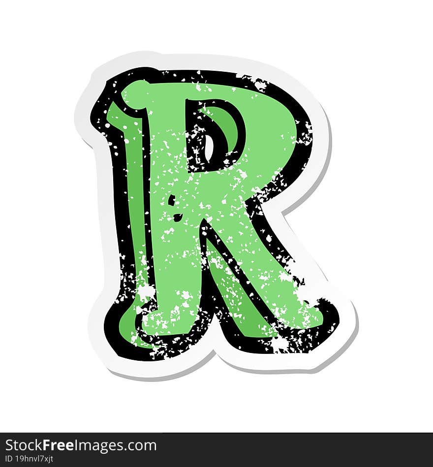 retro distressed sticker of a cartoon letter R