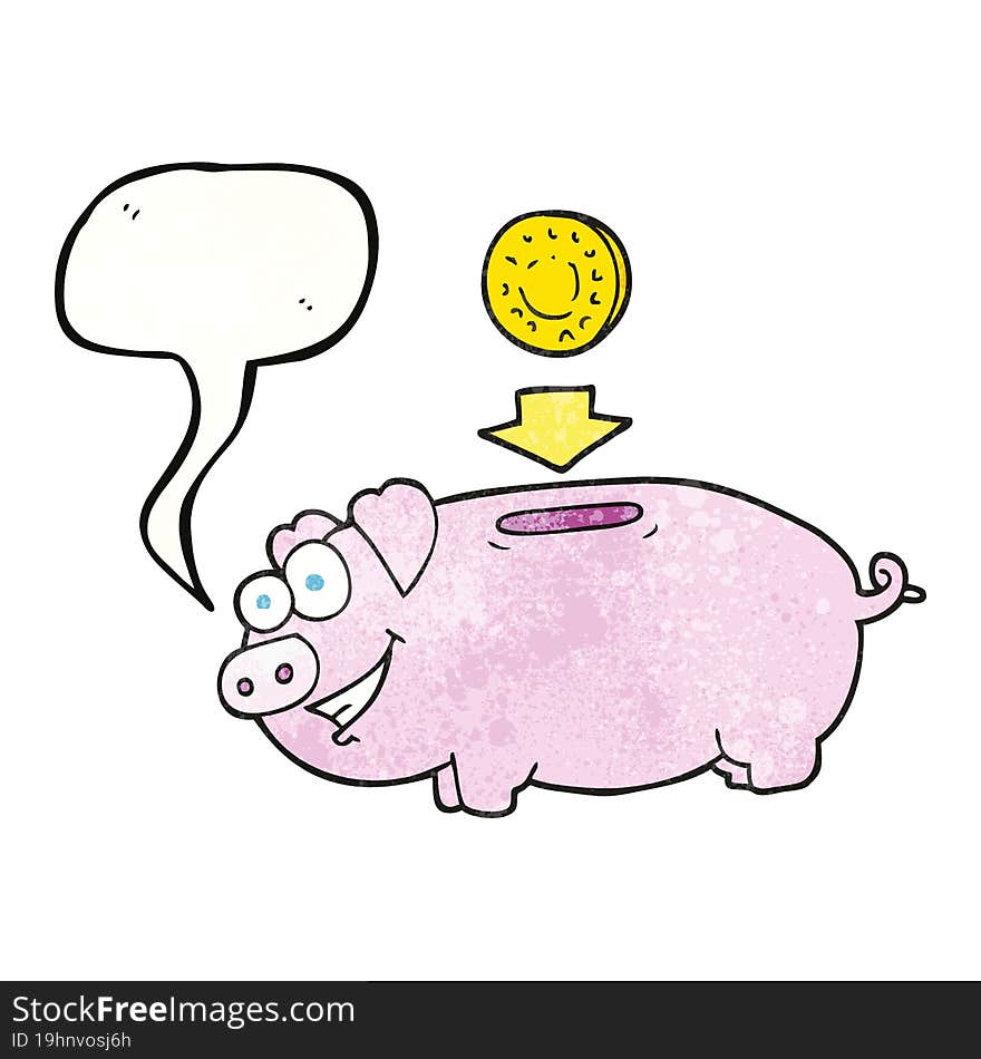 freehand speech bubble textured cartoon piggy bank