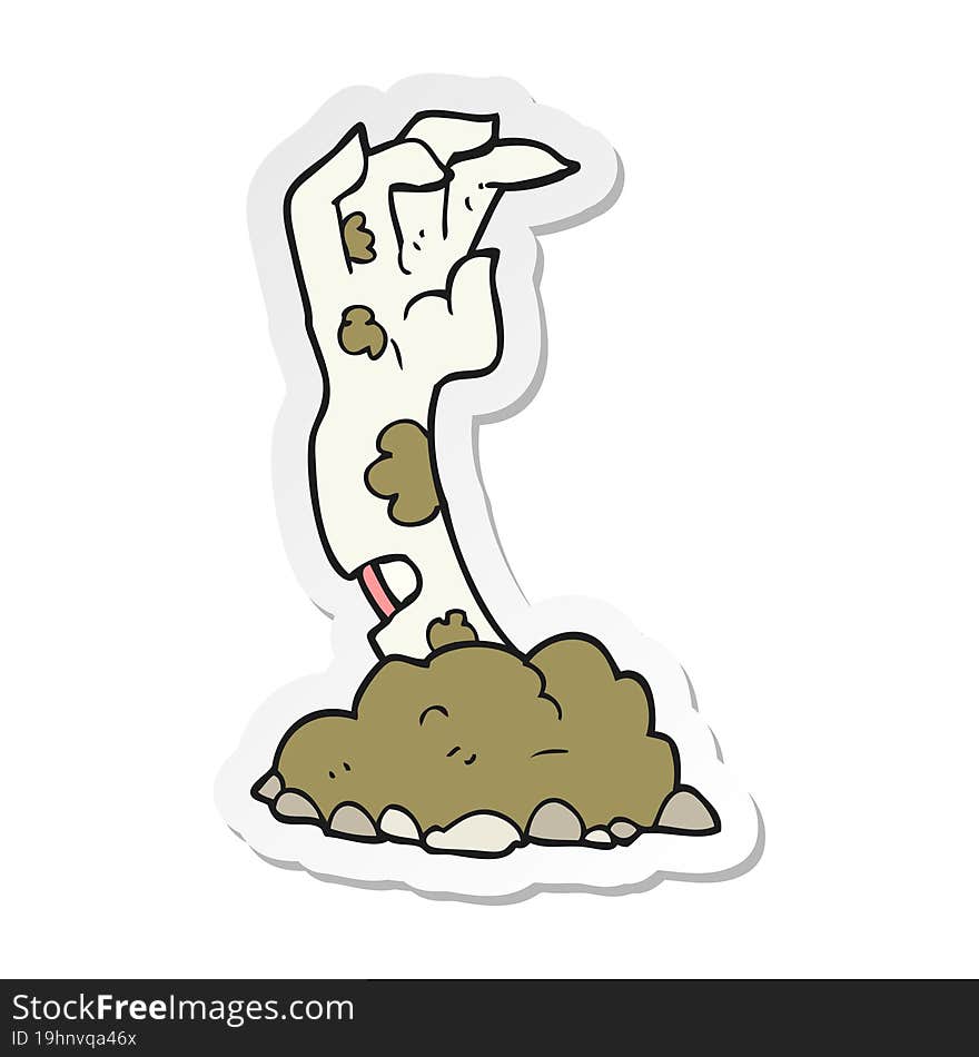 Sticker Of A Cartoon Zombie Hand Rising From Ground