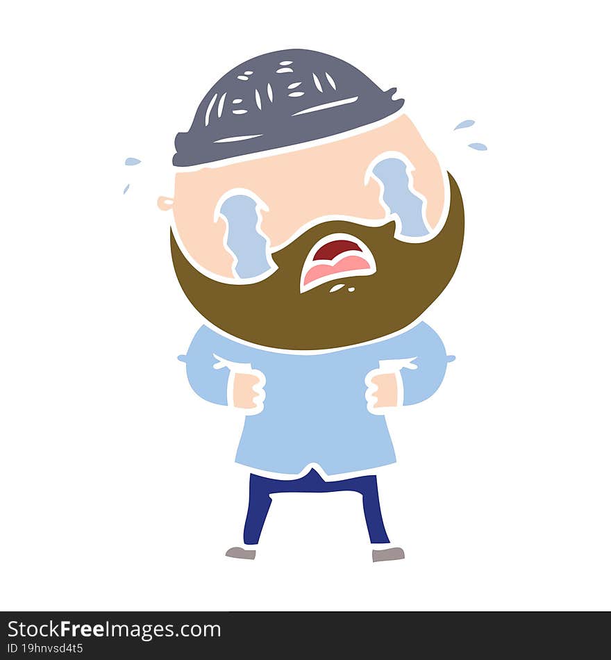 flat color style cartoon bearded man crying