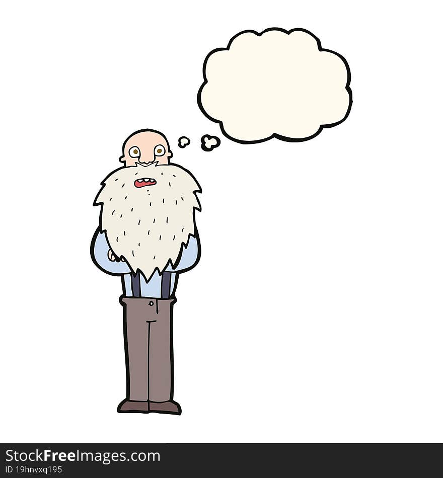 cartoon bearded old man with thought bubble