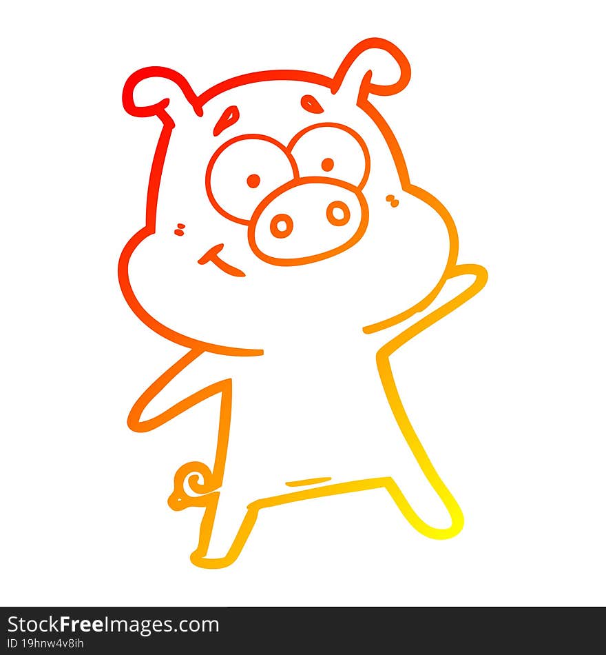 warm gradient line drawing of a happy cartoon pig