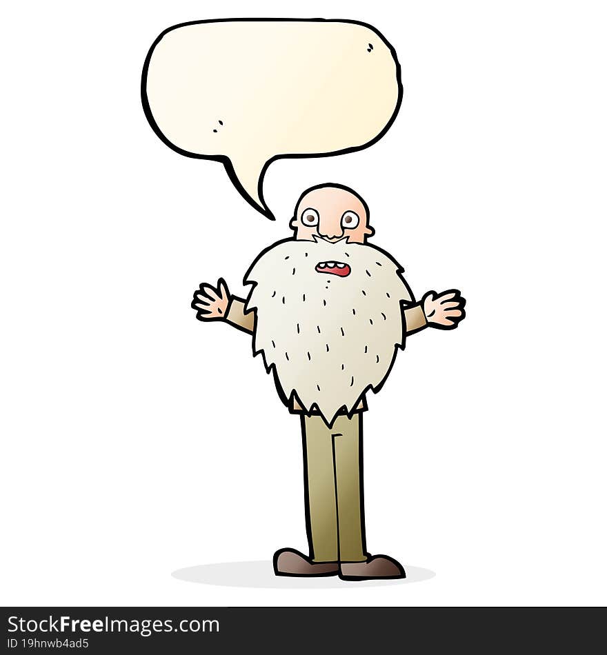 cartoon bearded old man with speech bubble