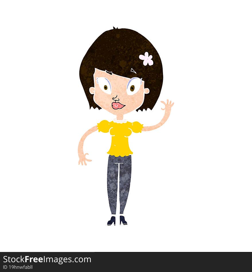 cartoon pretty woman waving