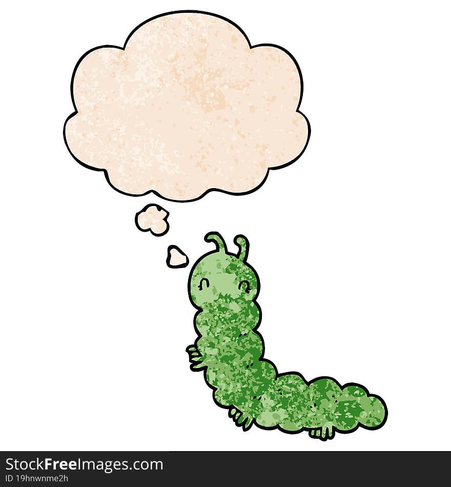 cartoon caterpillar and thought bubble in grunge texture pattern style