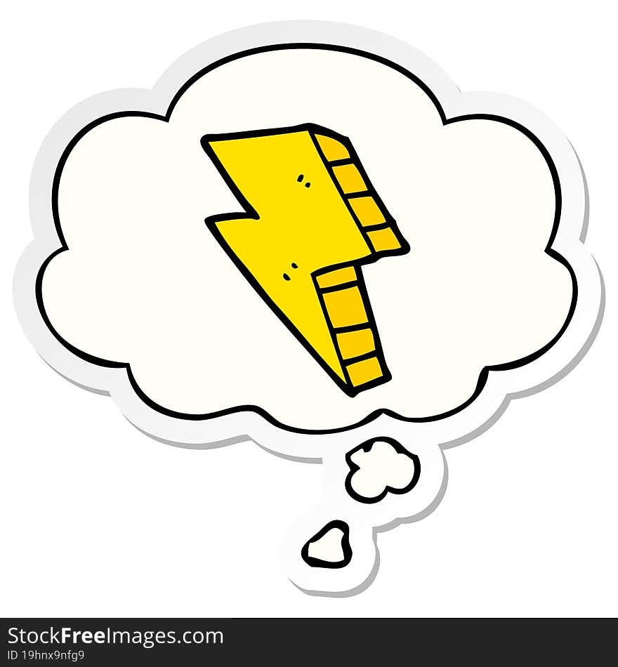 cartoon lightning bolt and thought bubble as a printed sticker