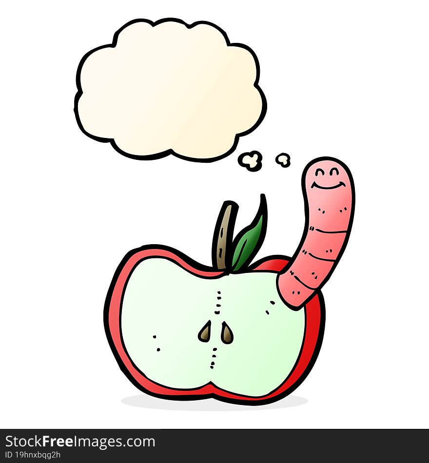 Cartoon Apple With Worm With Thought Bubble