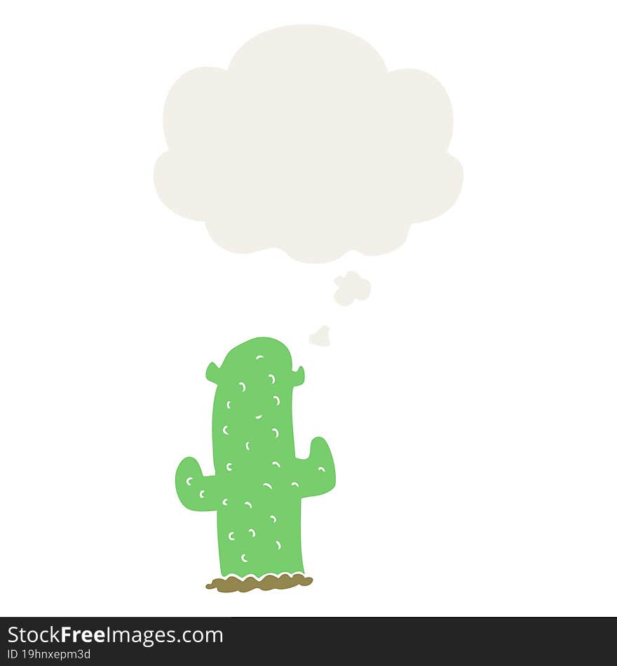 cartoon cactus and thought bubble in retro style