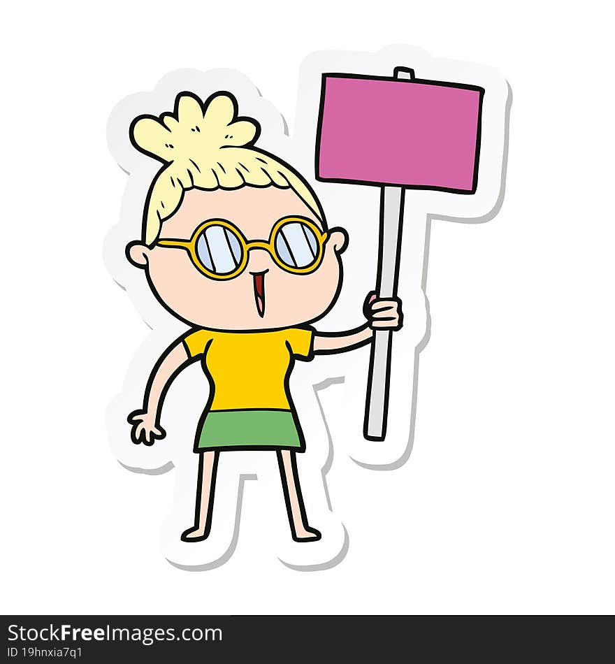 sticker of a cartoon woman wearing spectacles