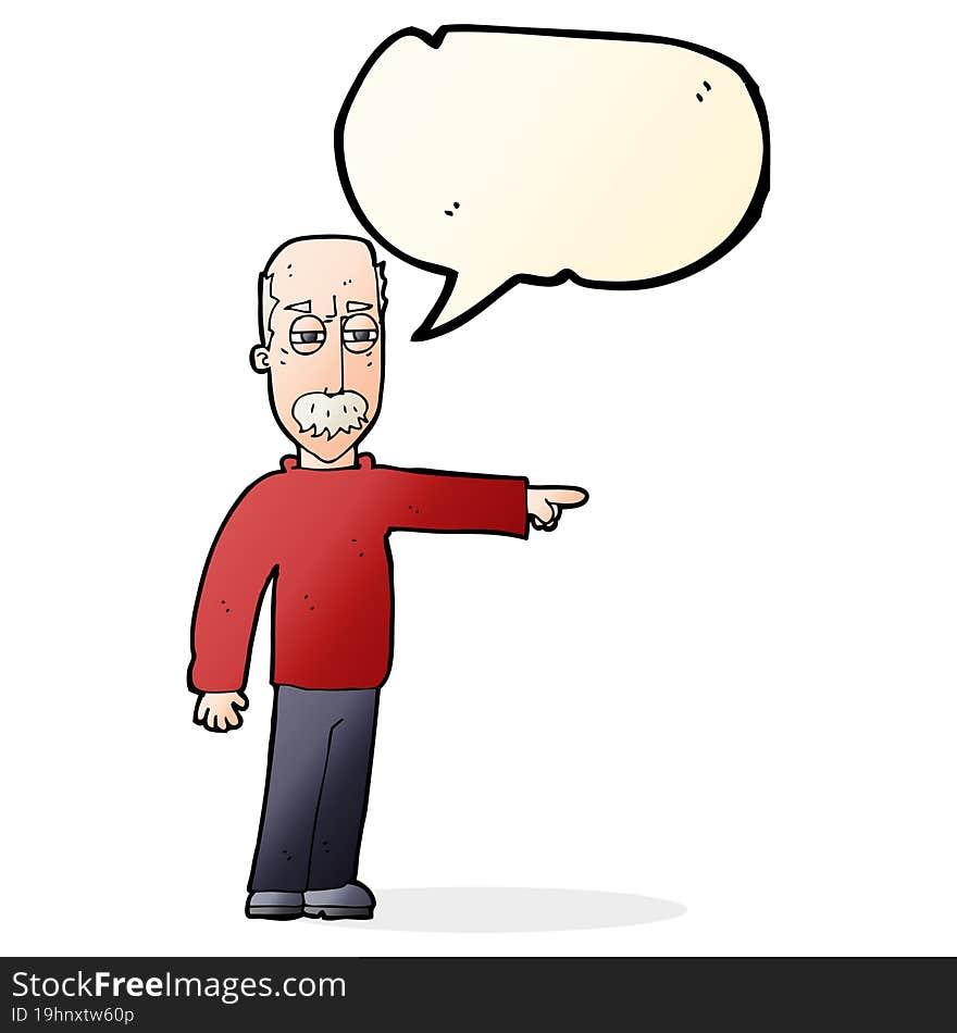 cartoon old man gesturing Get Out! with speech bubble