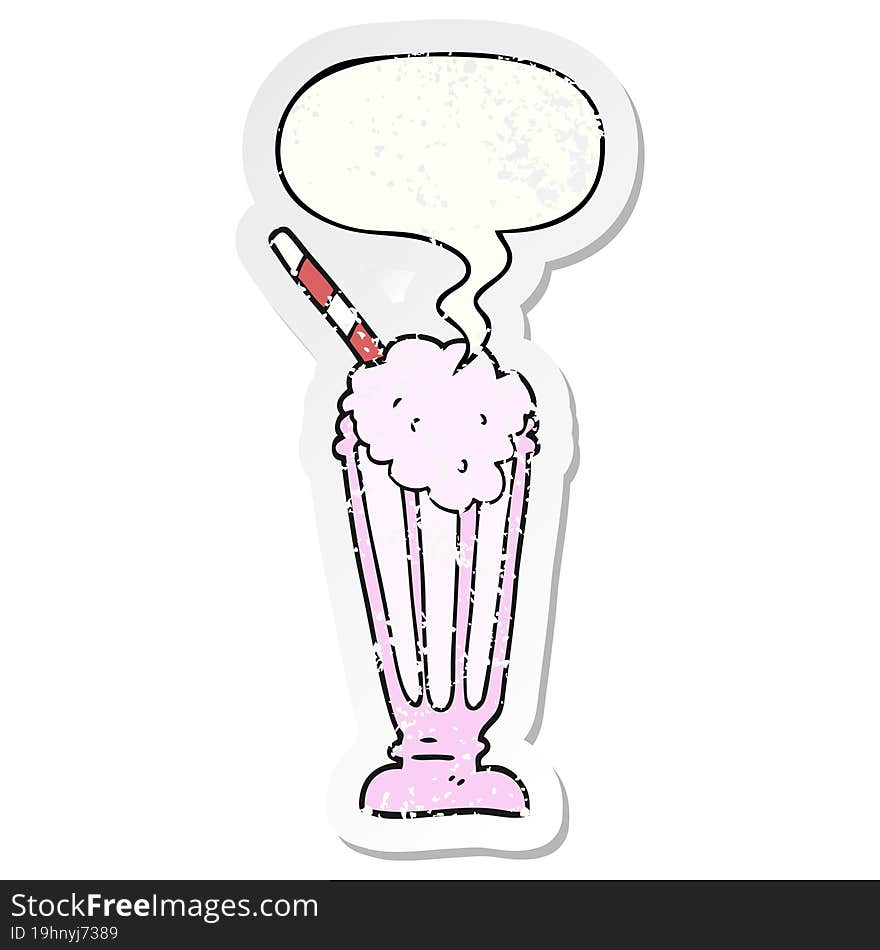 Cartoon Milkshake And Speech Bubble Distressed Sticker