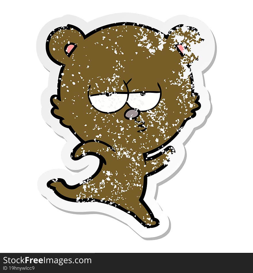 distressed sticker of a running bear cartoon