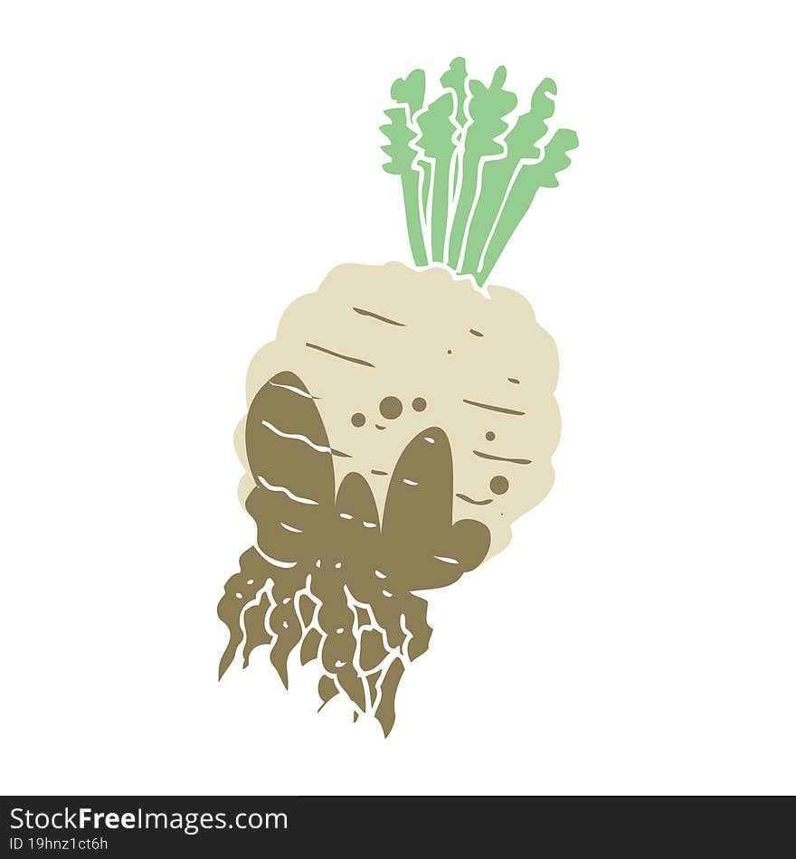 flat color illustration of a cartoon muddy turnip