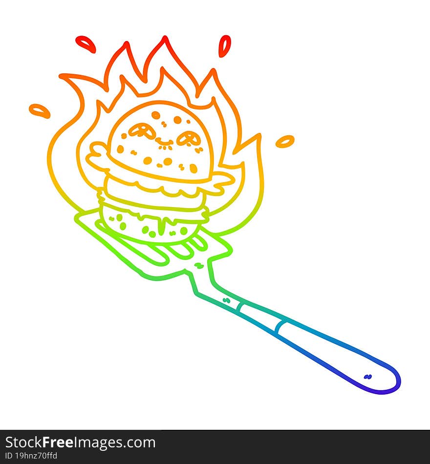 rainbow gradient line drawing cartoon burger cooking