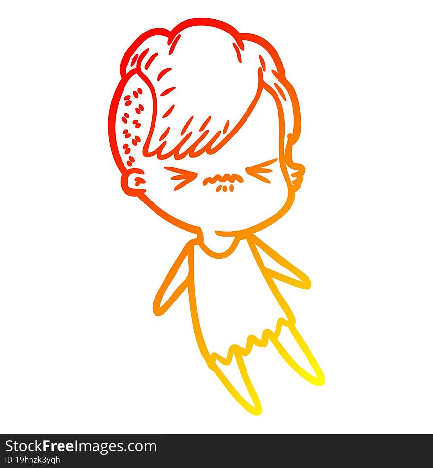 warm gradient line drawing cartoon annoyed hipster girl