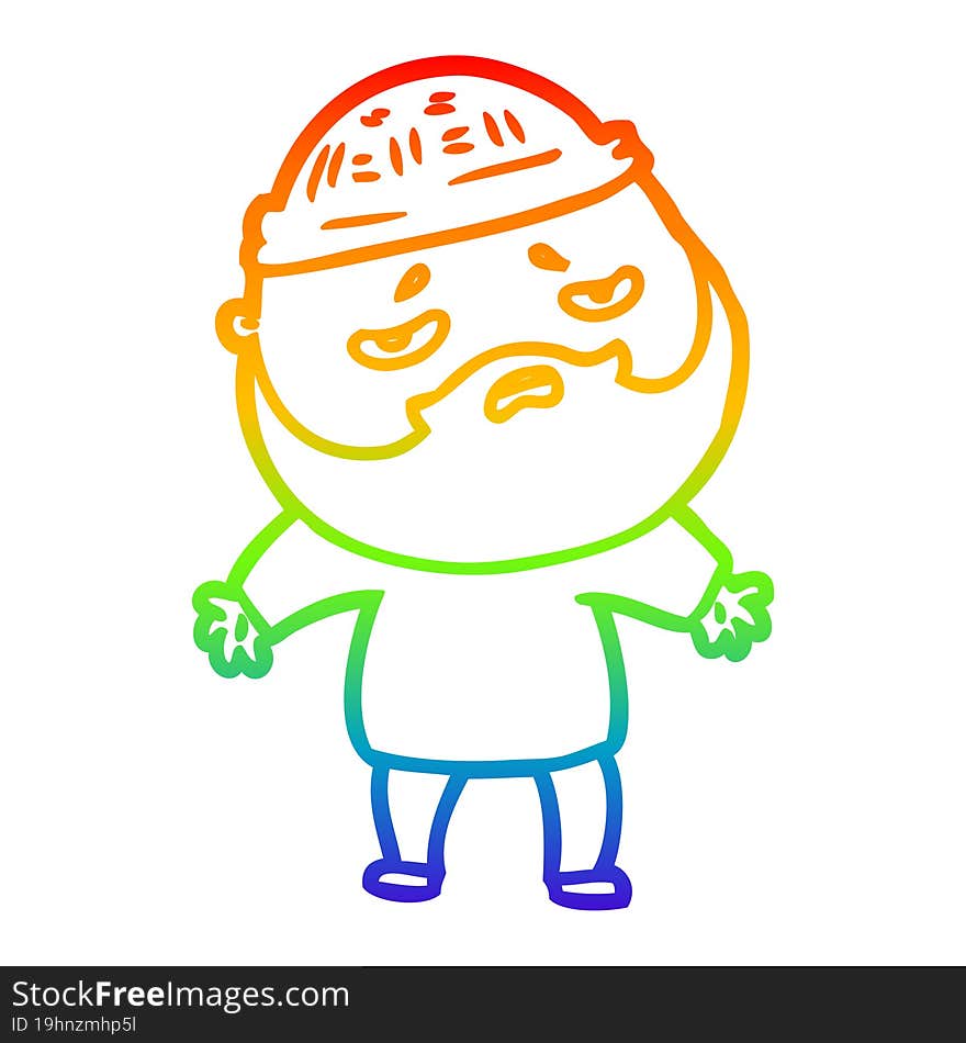 Rainbow Gradient Line Drawing Cartoon Worried Man With Beard