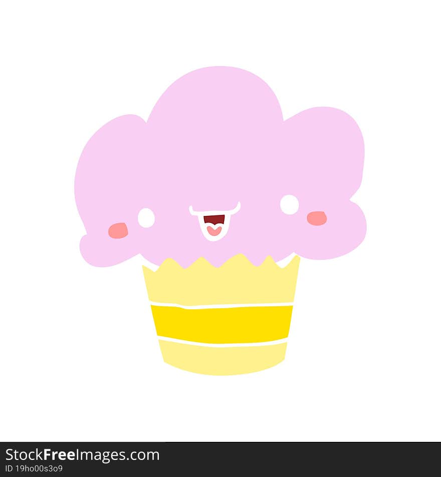 flat color style cartoon cupcake with face