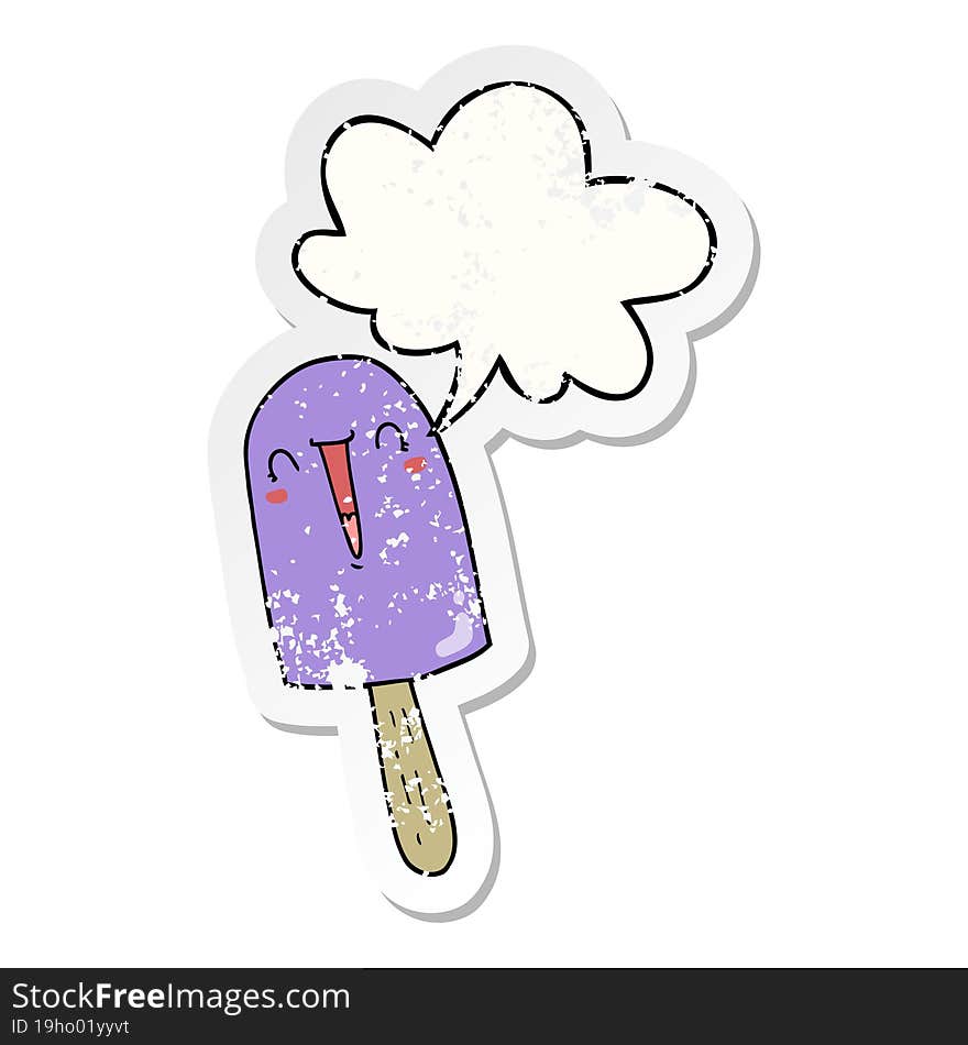 cartoon happy ice lolly and speech bubble distressed sticker