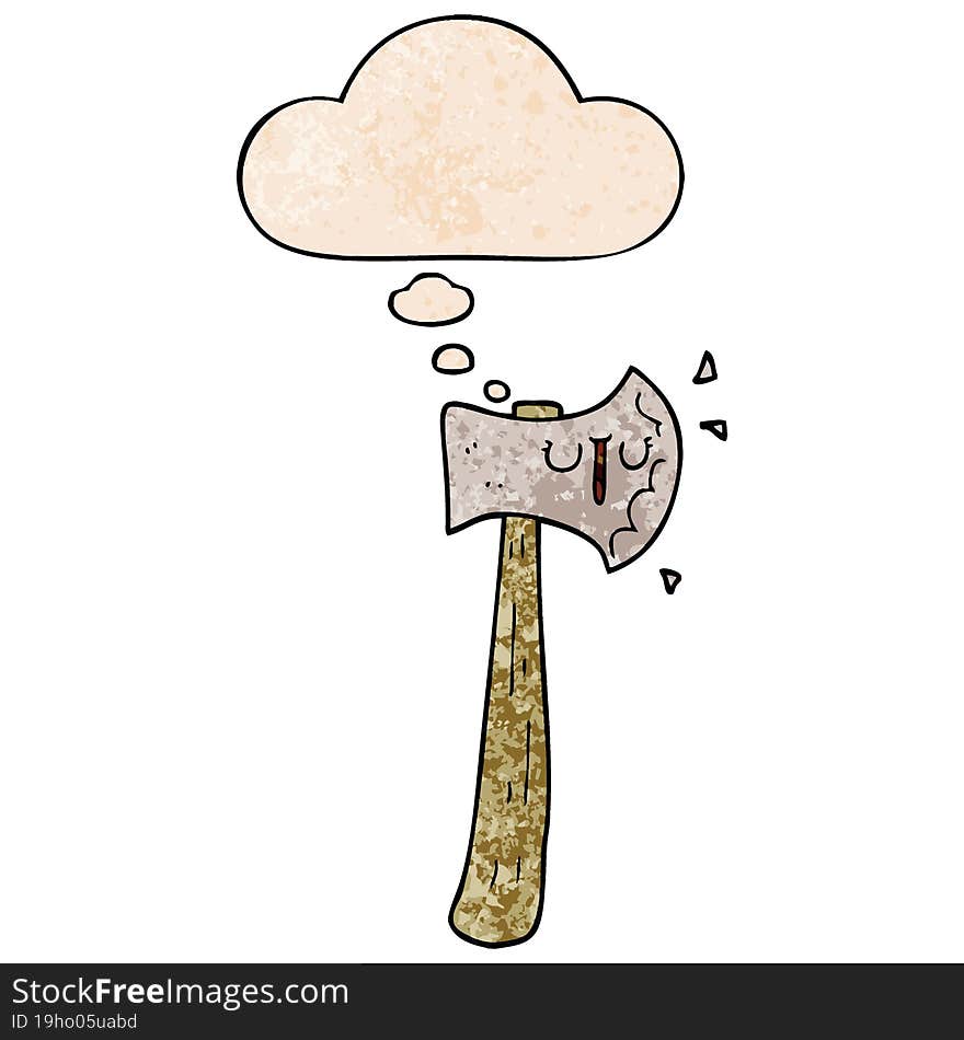 Cartoon Axe And Thought Bubble In Grunge Texture Pattern Style