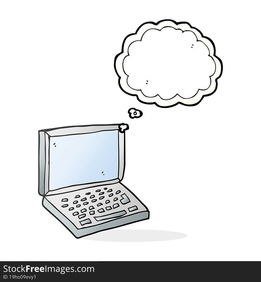 freehand drawn thought bubble cartoon laptop computer