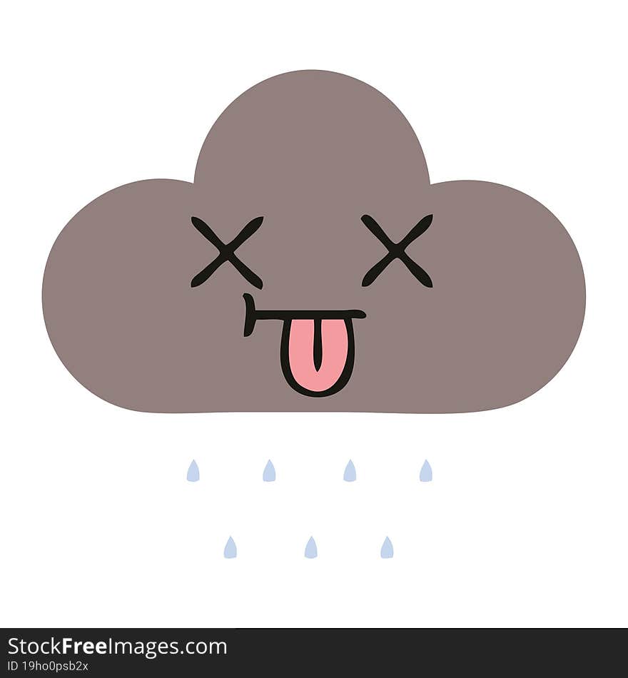 flat color retro cartoon storm rain cloud