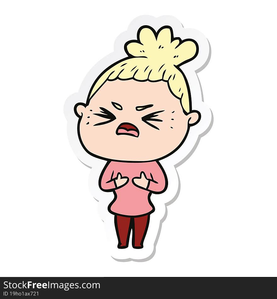 sticker of a cartoon angry woman