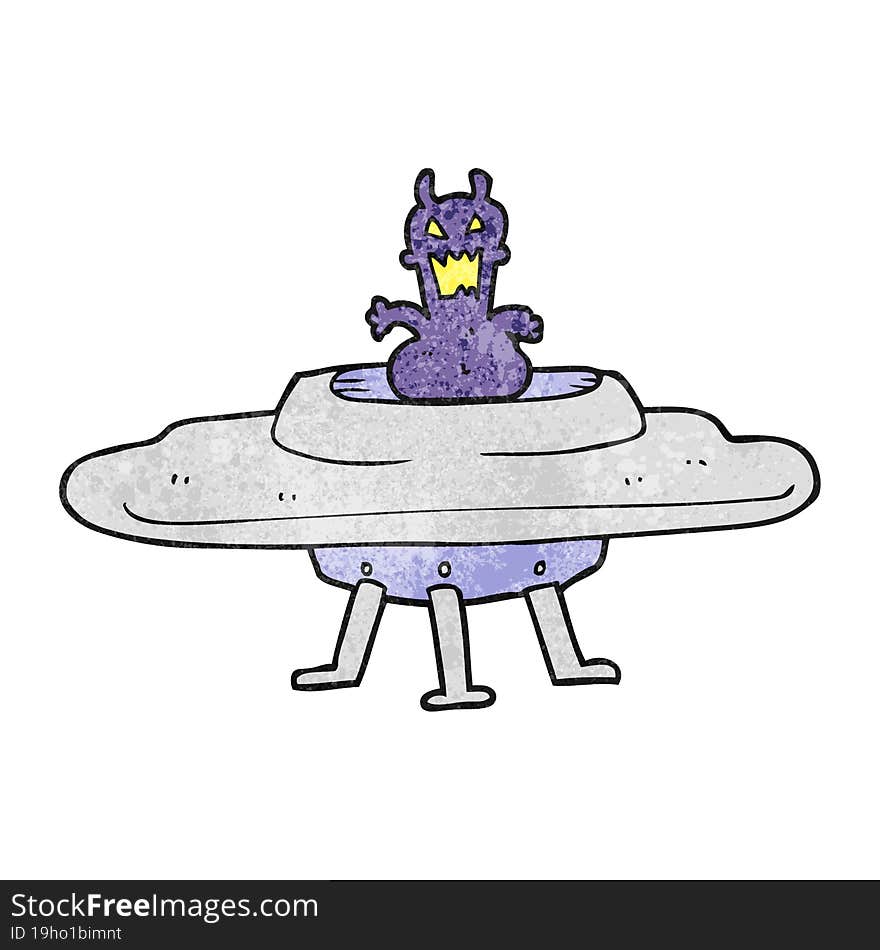 textured cartoon alien in flying saucer