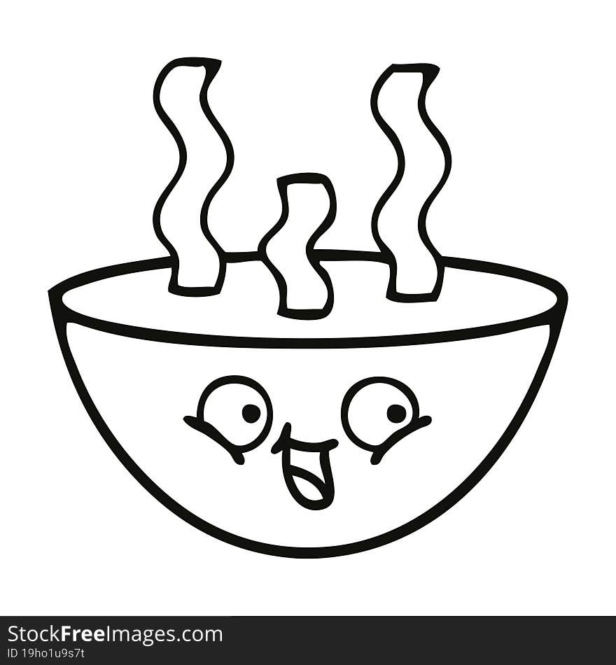 line drawing cartoon bowl of hot soup