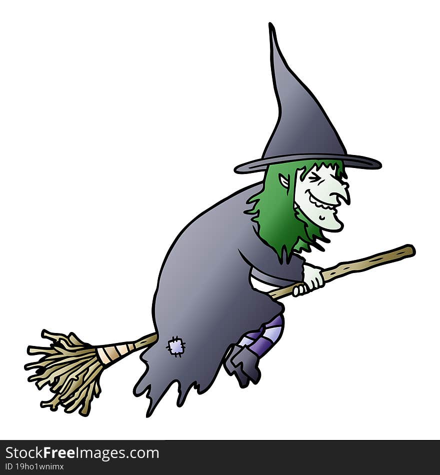 cartoon witch on broom. cartoon witch on broom