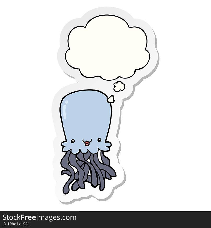 Cartoon Octopus And Thought Bubble As A Printed Sticker