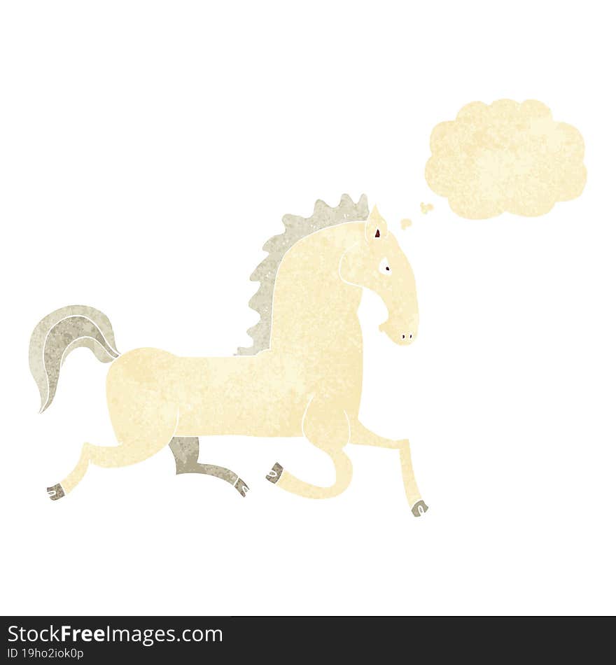 cartoon running white stallion with thought bubble