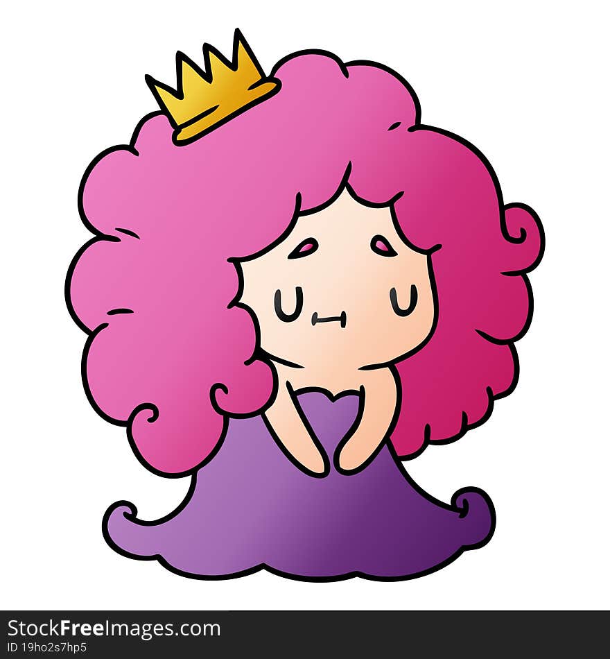 gradient cartoon of a cute kawaii princess girl