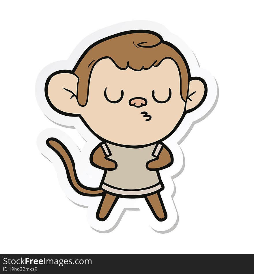 sticker of a cartoon calm monkey