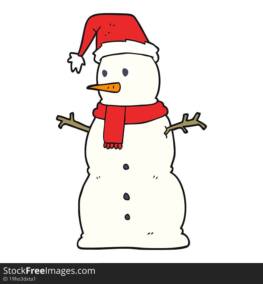 flat color illustration of a cartoon snowman