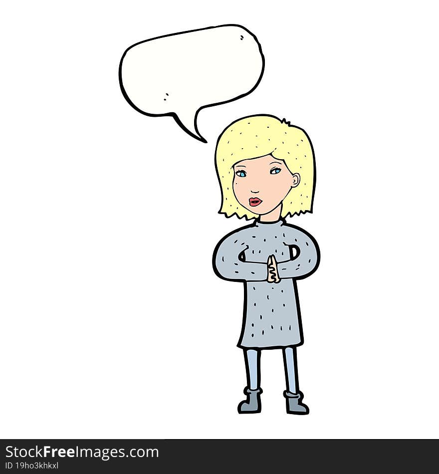 cartoon calm woman with speech bubble