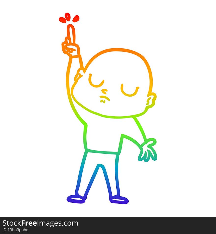 Rainbow Gradient Line Drawing Cartoon Bald Man