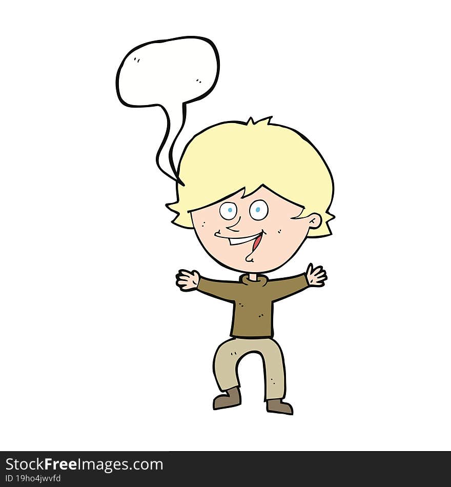 cartoon happy boy laughing with speech bubble