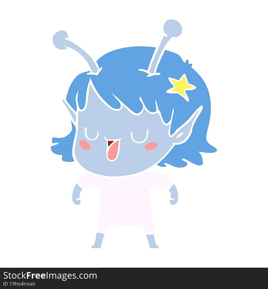 happy alien girl flat color style cartoon