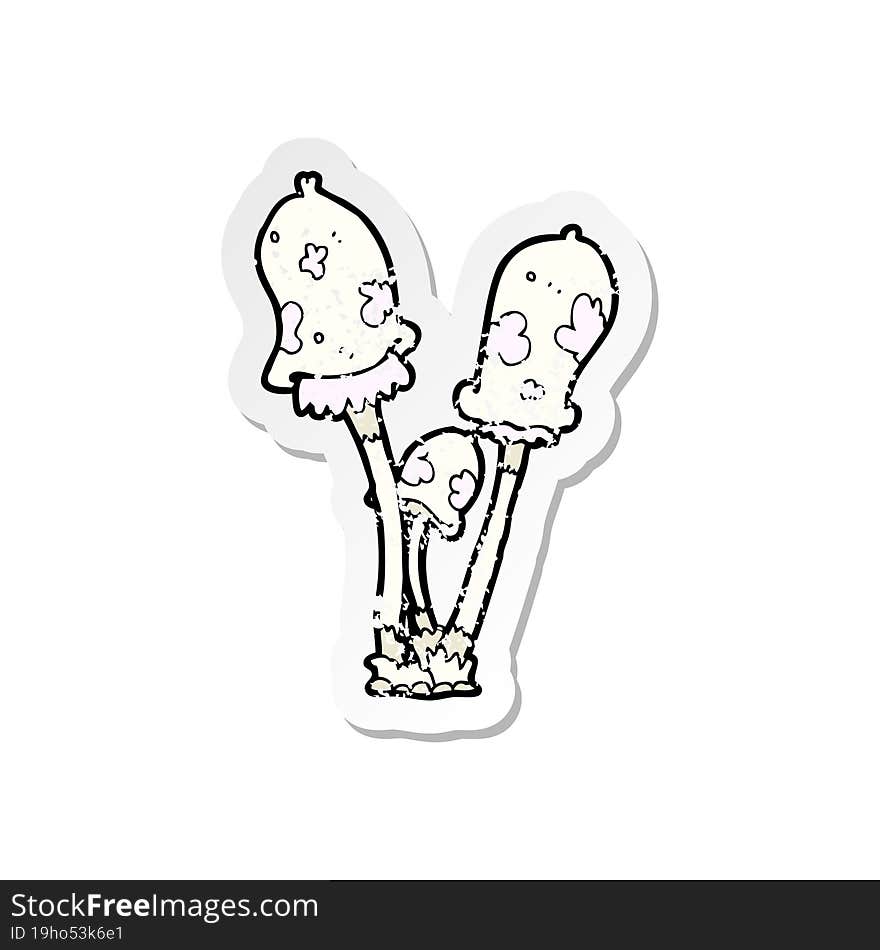 retro distressed sticker of a cartoon mushroom