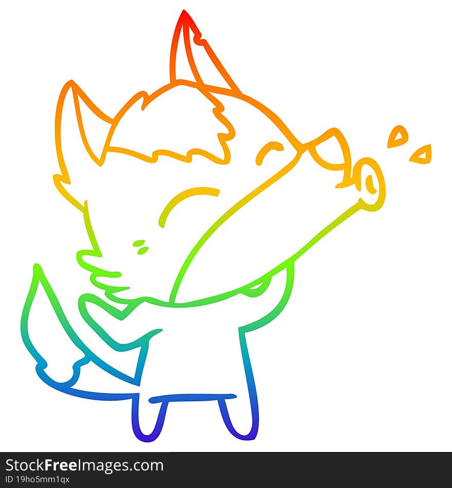 Rainbow Gradient Line Drawing Howling Wolf Cartoon