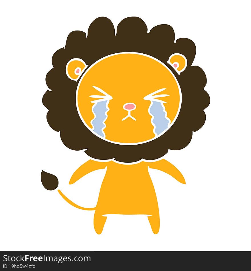 flat color style cartoon crying lion