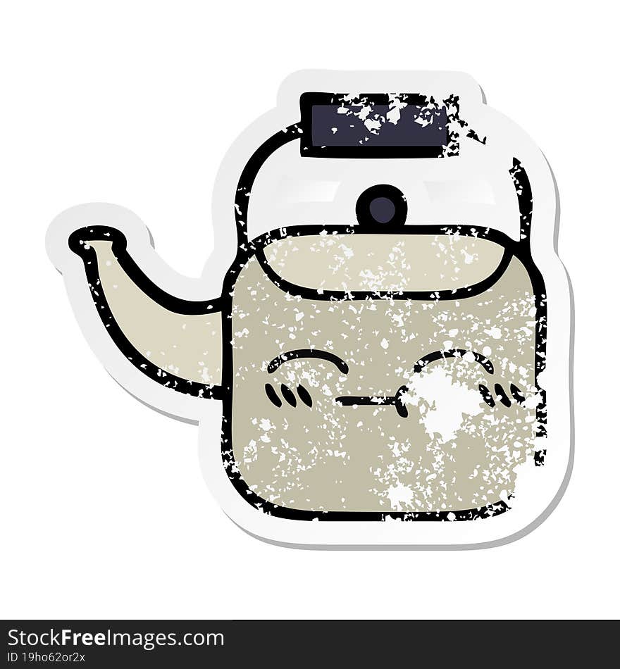 distressed sticker of a cute cartoon kettle