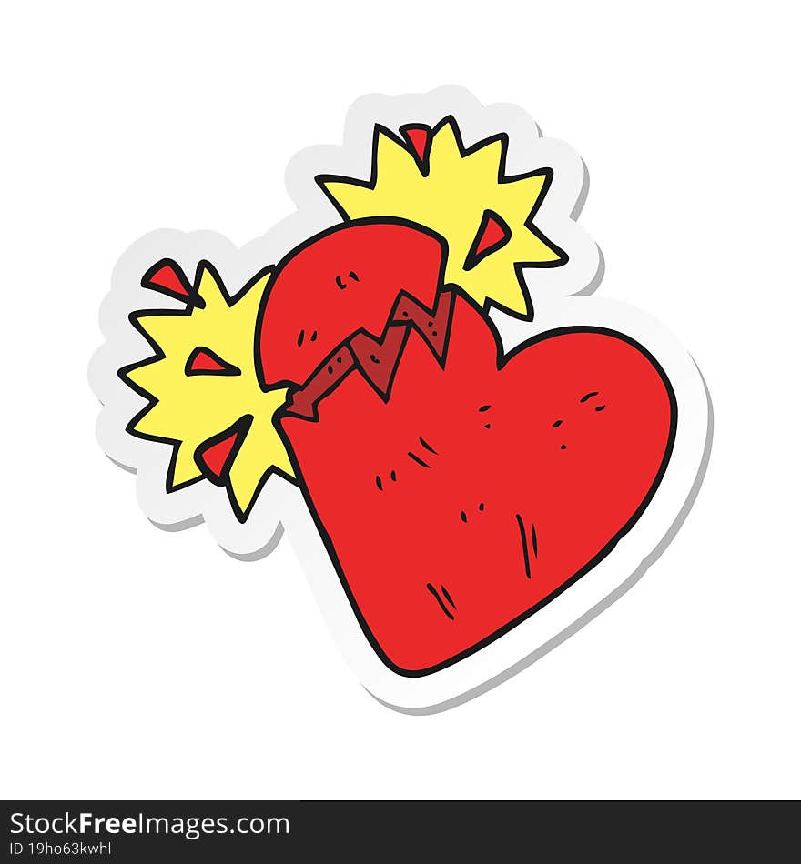 sticker of a cartoon broken heart