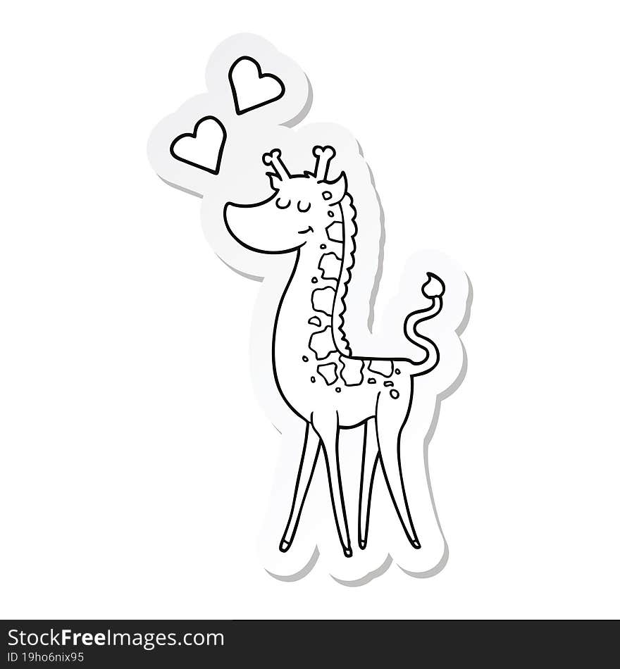 Sticker Of A Cartoon Giraffe With Love Heart